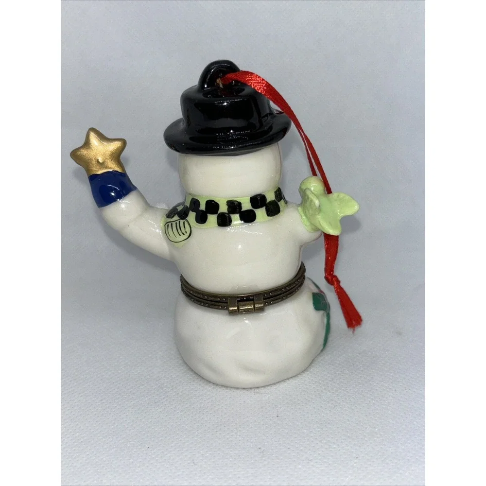 Vintage Snowman Trinket Box Christmas Ornament 3.5